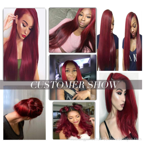 Wholesale  HD Full Lace burgundy Human Hair Wigs For Black Women Brazilian Virgin Hair Transparent Lace Front Wig